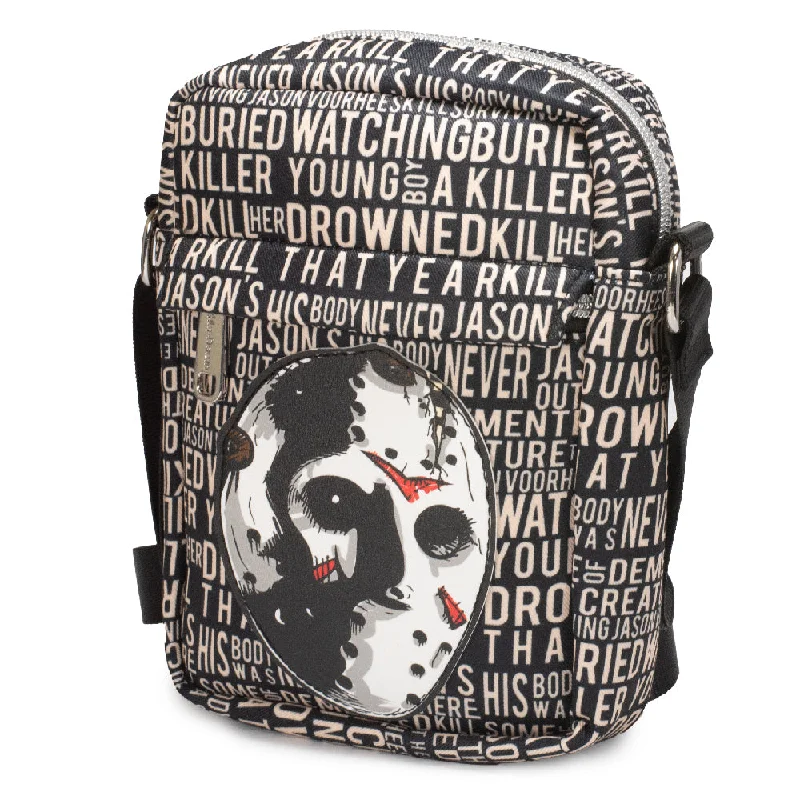 Adjustable-Handle Tote Bags for Custom Fit-Women's Crossbody Wallet - Friday the 13th Jason Mask with Quotes Collage