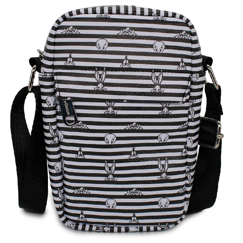 Waterproof Tote Bags for Rainy Trips-Women's Crossbody Wallet - Looney Tunes 4-Character Eyes Stripe White Black