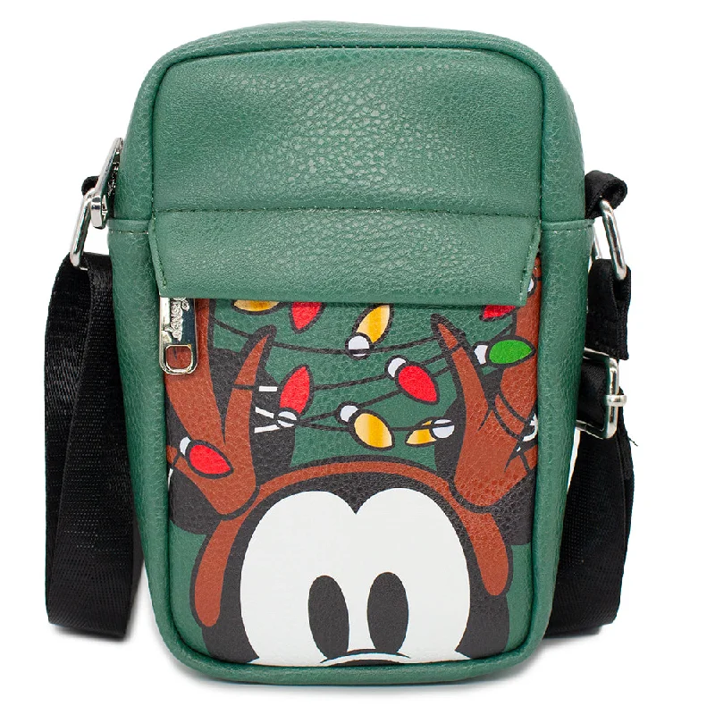 Compartmentalized Tote Bags for Storage-Women's Crossbody Wallet - Mickey Mouse Holiday Antlers Face Close-Up Green