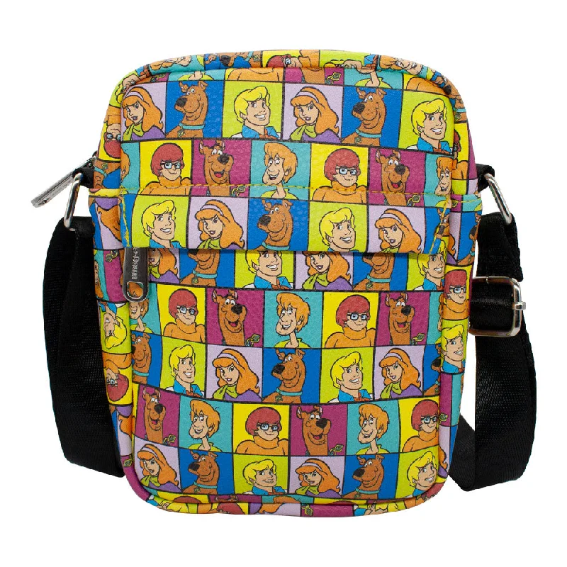 Patent-Leather Tote Bags for Shiny Finish-Women's Crossbody Wallet - Scooby Doo 5-Character Face Blocks Multi Color