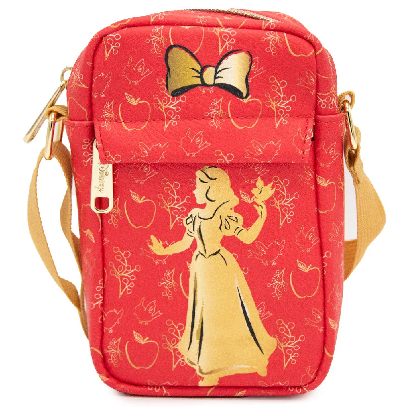 Spacious Tote Bags for Many Items-Women's Crossbody Wallet - Snow White Bird Pose Silhouette and Apples Red Gold