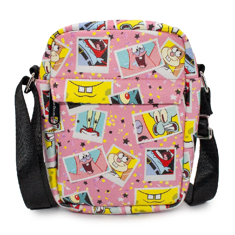 Handheld Tote Bags for Classic Look-Women's Crossbody Wallet - SpongeBog SquarePants and Friends Snapshot Collage Pink