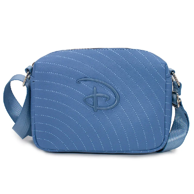 Beach Tote Bags with Towel Pocket-Women's Horizontal Crossbody Wallet - Disney Signature D Blue Logo with Arch Stitch Blue