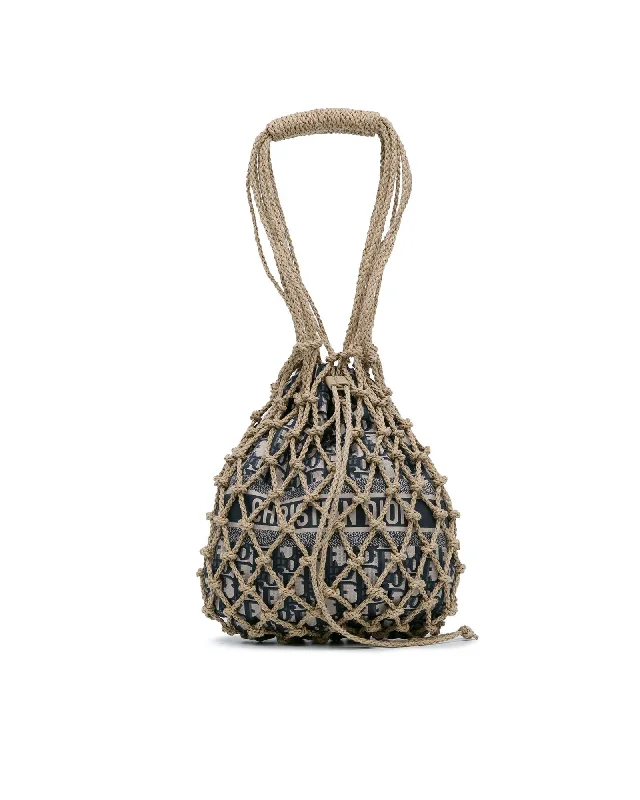 Minimalist shoulder bags with simple designs for understated elegance and charm -Woven Rope and Technical Fabric Net Bag with Drawstring Closure