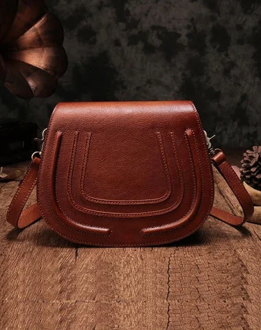 Large, structured handle bags for professionals looking for functional and stylish accessories -Vintage Womens Brown Leather Saddle Handbag Vintage Style Shoulder Purses for Ladies