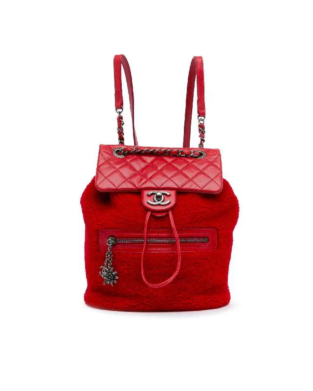 Retro Backpack for Nostalgic Feel-Chanel Mini Backpack in Red Shearling & Lambskin