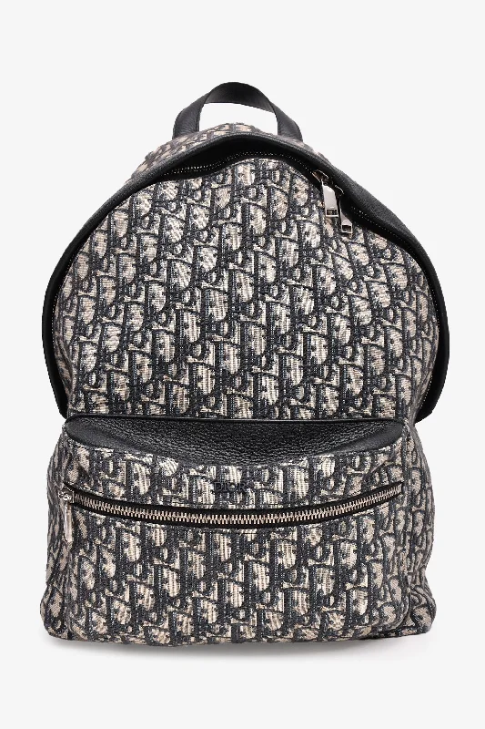 Nylon Backpack for Lightweight-Christian Dior 2022 Navy Oblique Jacquard Rider Backpack (As Is)