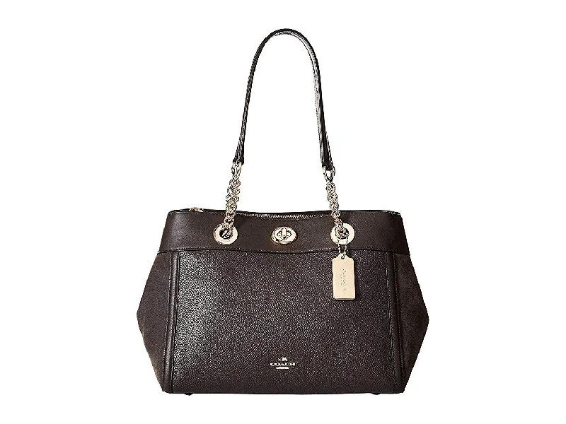 Eco-friendly handle bags made from hemp or bamboo fibers for a sustainable choice -COACH Womens Mixed Leather Turnlock Chain Edie