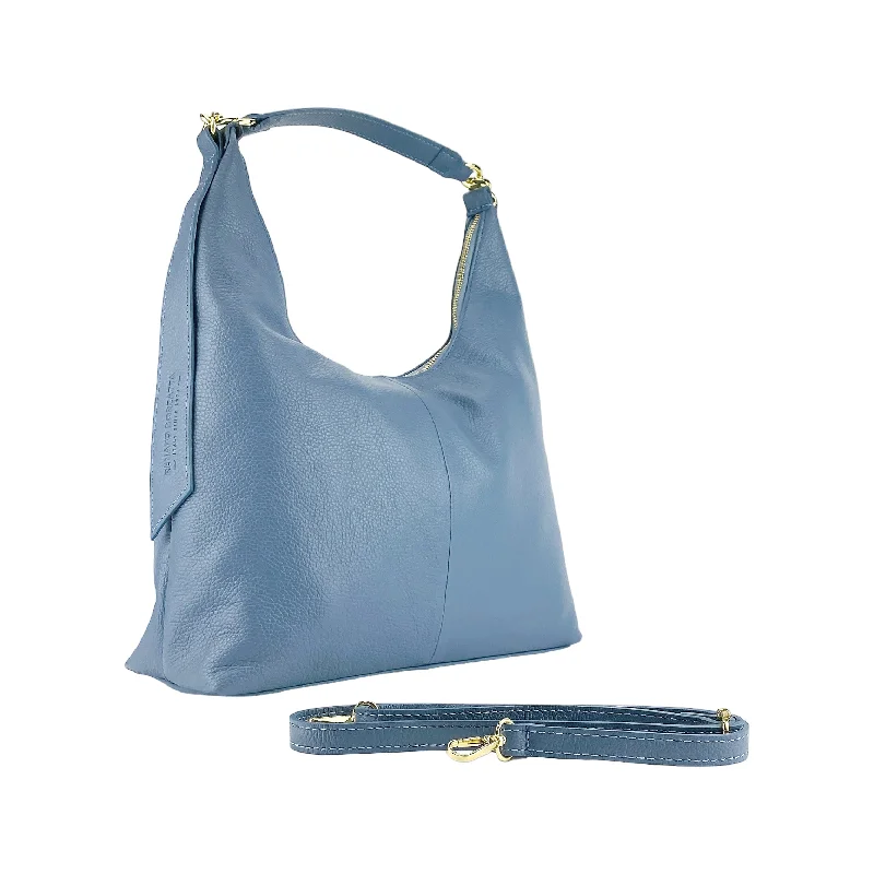 Small handle bags with leather straps for a minimalist yet chic look -Renato Borzatta leather hobo shoulder bag Blue