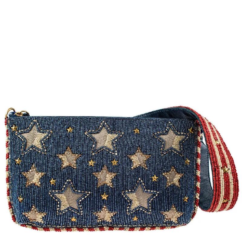 Stylish handle bags for women with elegant leather straps and compartments -Mary Frances Americana Beaded Stars and Stripes Shoulder Handbag Blue Bag New