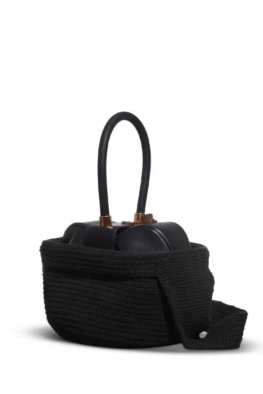 Large handle bags for carrying a laptop, wallet, and daily essentials comfortably -Crossover Knit Bag in Black Cashmere