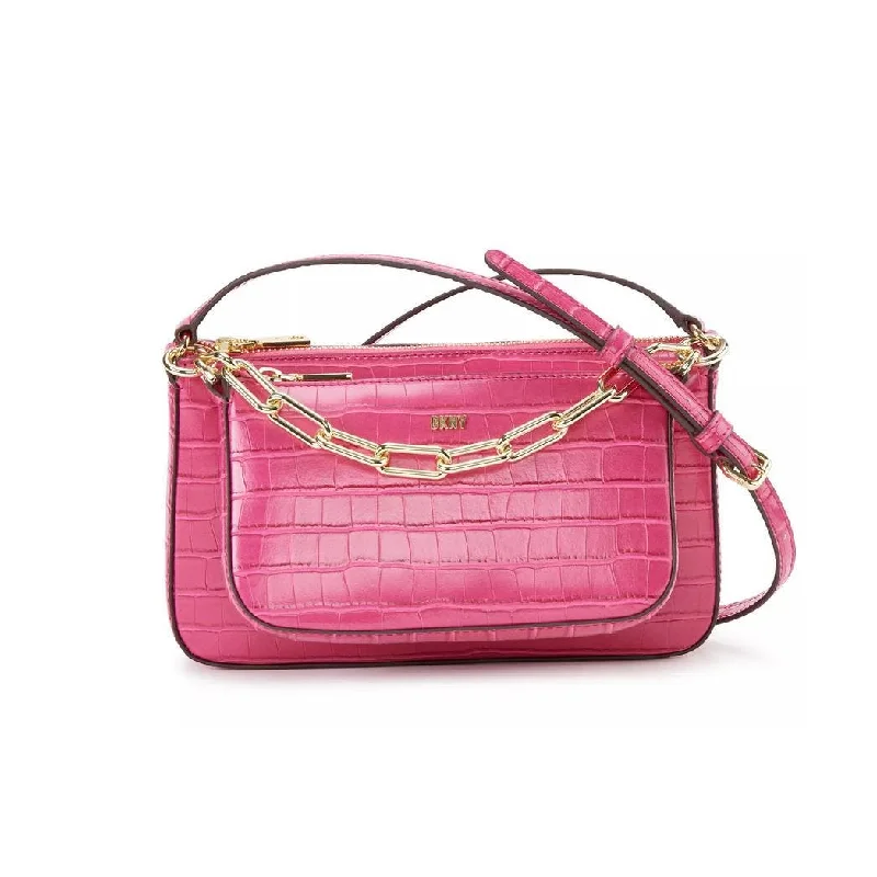 Large handle bags for carrying a laptop, wallet, and daily essentials comfortably -DKNY Lexi Double Demi Crossbody Bag Electric Pink/Gold