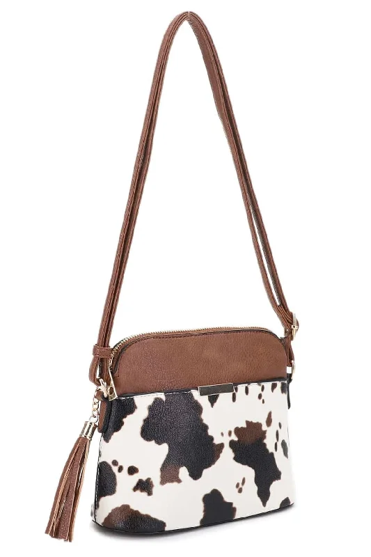 Handle bags for travel with spacious interiors for clothes, accessories, and essentials -EE95314CX Cow Print Dome Crossbody Bag