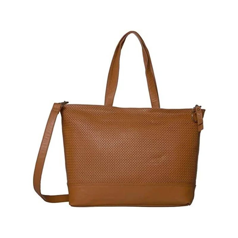 Handle bags with contrasting fabric trims for a bold, modern look -FRYE ANISE TOTE COGNAC LEATHER ANTIQUE BRASS HARDWARE