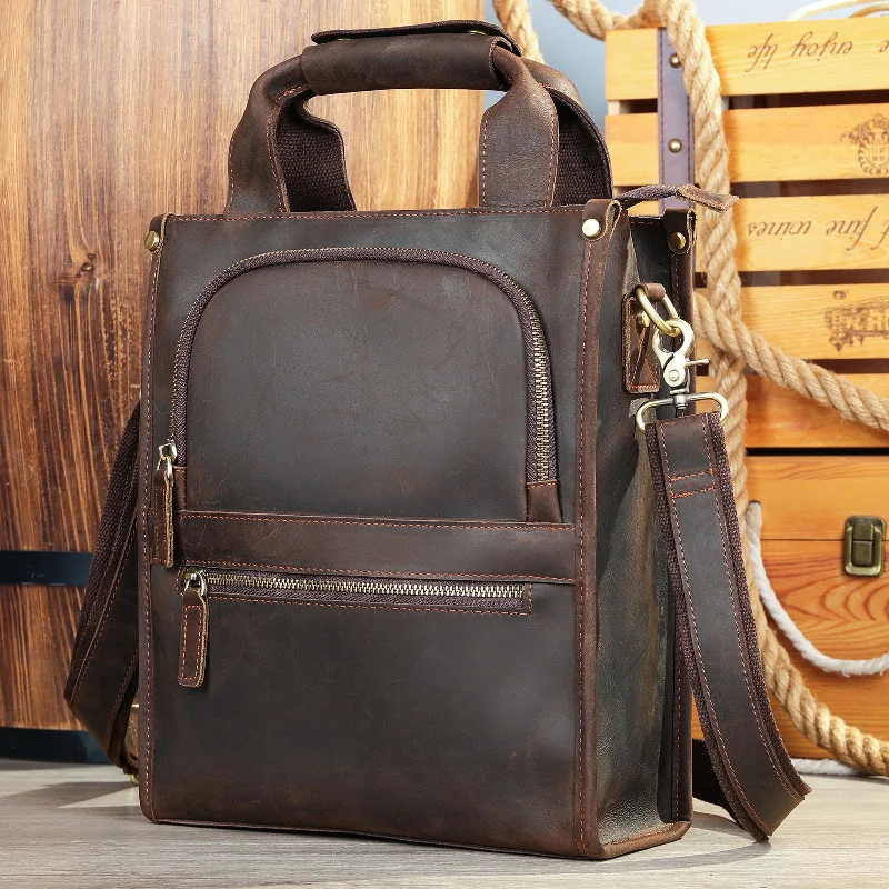 Rope-Strap Backpack for Rustic Look-Genuine Leather High-grade Backpack Crazy Horse Leather Crossbody Bag