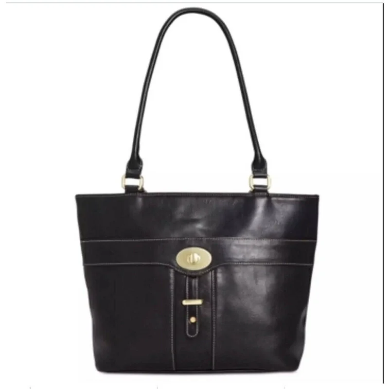 Premium handle bags for women with high-quality stitching and attention to detail -GIANI BERNINI, Turnlock Glazed Tote, Black Gold