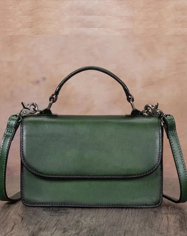 Compact handle bags for women with chic designs and easy-to-carry size -Green Vintage Ladies Leather Satchel Handbag Purse Green SHoulder Bag Side Bag for WOmen