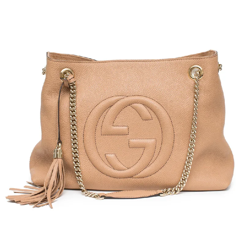 Handle bags for shopping trips with plenty of space for essentials and more -Gucci Camelia Camel Pebbled Beige Leather Soho Shoulder Handbag Purse Large NEW