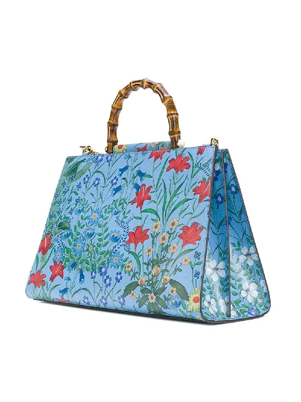 Eco-friendly handle bags made from sustainable materials for conscious shoppers -Gucci Flora Azure Shanghai Blue Large Floral Handbag Italy Bag Handbag Flower Bamboo New