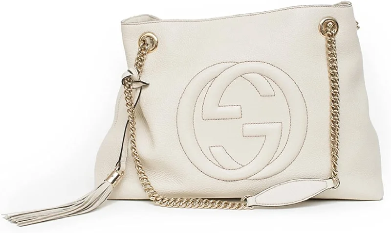 Affordable handle bags with stylish features for budget-conscious shoppers and fashionistas -Gucci Soho leather shoulder bag Mystic White Off leather chain Medium Authentic GG Italy NEW