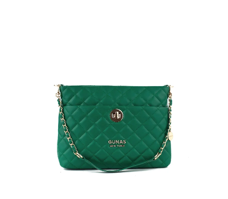 Lightweight handle bags with bright, bold colors for a cheerful, fun look -Gunas New York Koi Green Quilted Vegan Leather Shoulder Bag