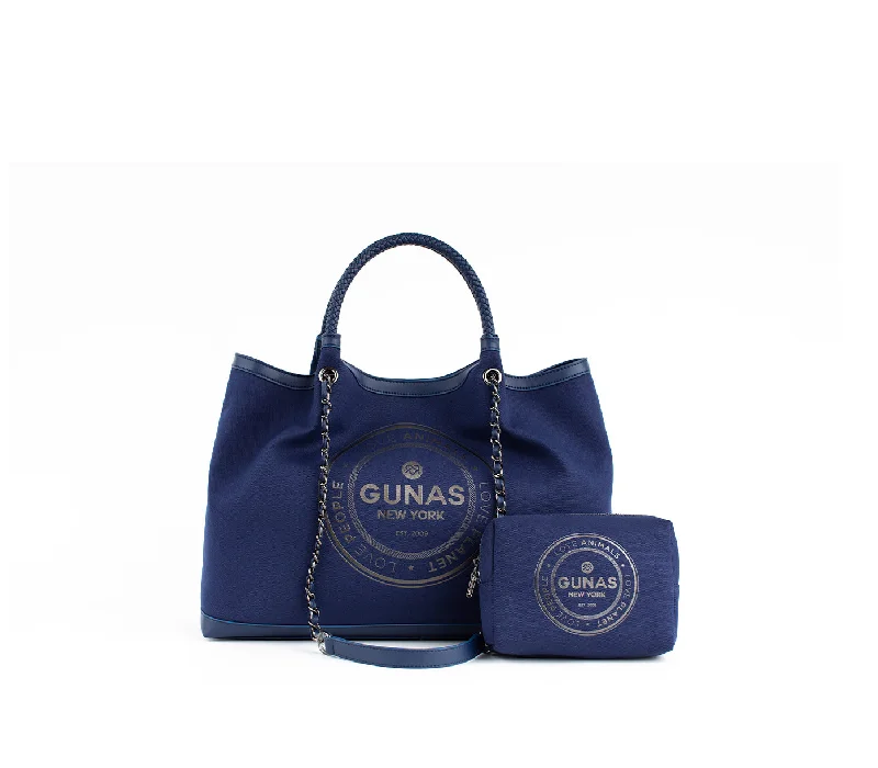 Classic handle bags for women with structured designs for sophisticated looks -Gunas New York RUTH Dark Blue Vegan Canvas Tote Shoulder Bag