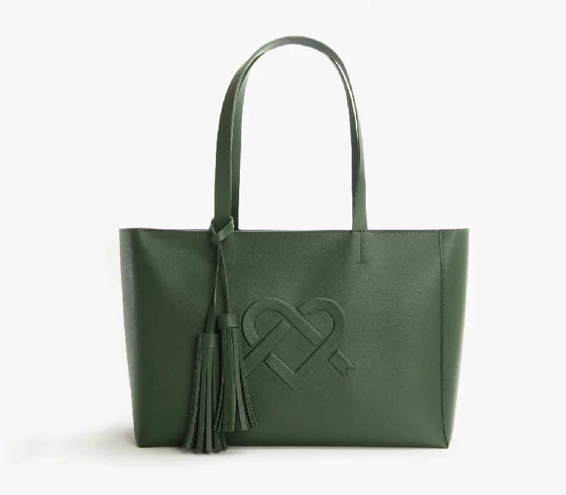 Trendy handle bags with playful fringe details for a boho-chic style statement -Gunas New York Tippi Green Vegan Leather Tote Bag