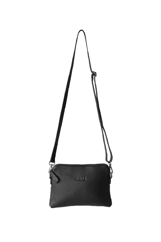 Small handle bags with leather straps for a minimalist yet chic look -HOOPLA LEATHER MINI CROSSBODY SLOUCH/CLUTCH BLACK