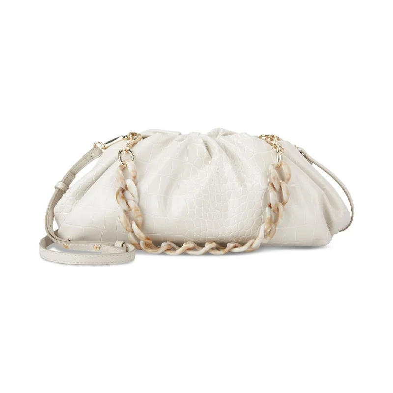 Handle bags with double zippers for added security and practical functionality -I.N.C. International Concepts KJ Clutch Bone White Croc Embossed Bag