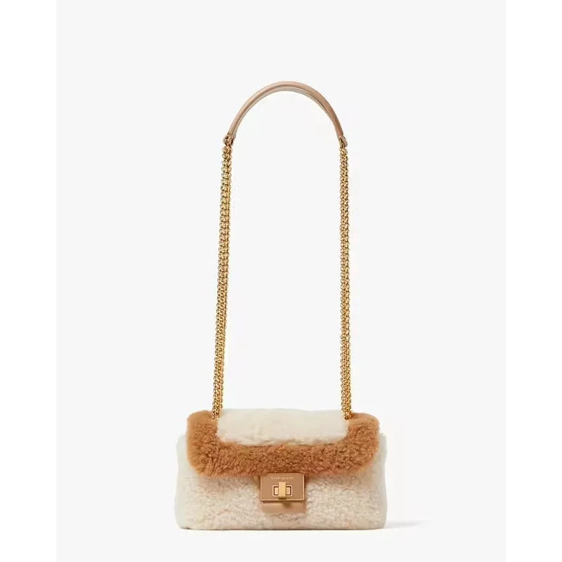 Stylish handle bags with zipper pulls for easy access and secure closure -Kate Spade Evelyn Ivory & Brown Faux Shearling Small Shoulder Crossbody Bag