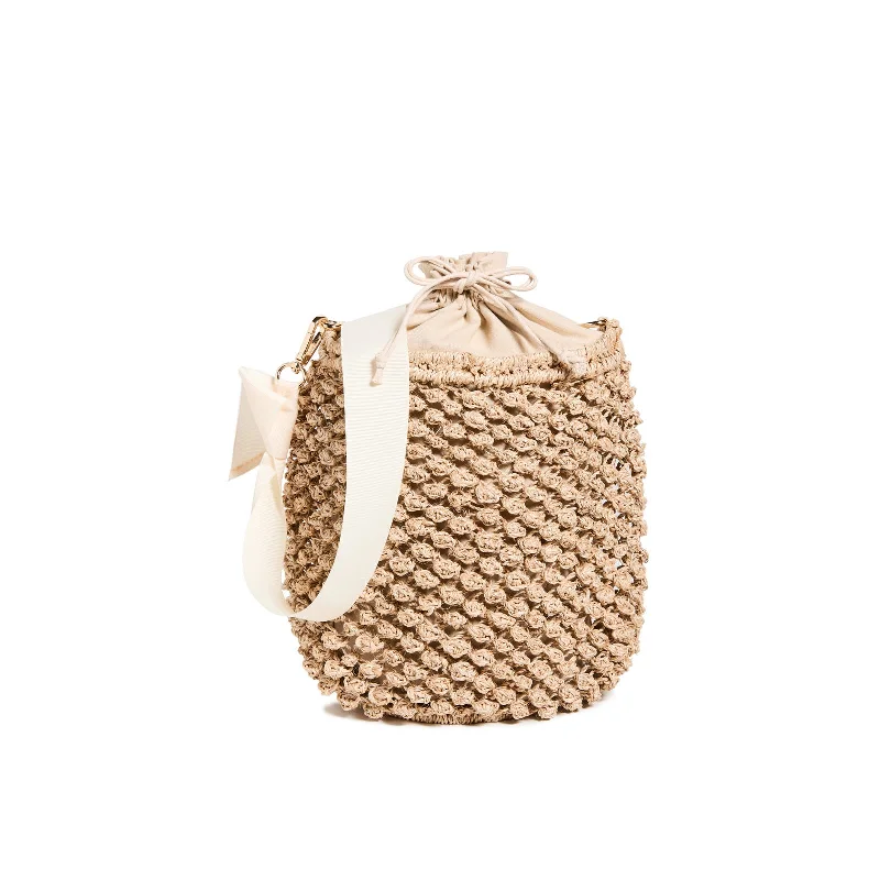 Leather handle bags for women with timeless designs and minimalist aesthetics -KAYU Odessa Small Straw Bucket Bag