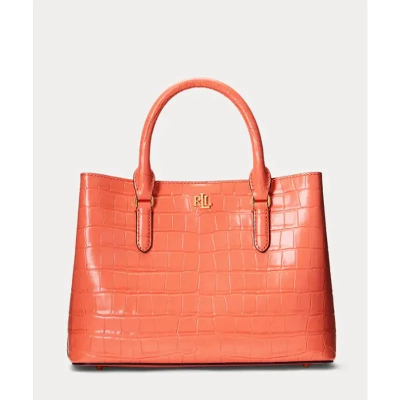 Handle bags for travel with spacious interiors for clothes, accessories, and essentials -Lauren Ralph Lauren Embossed Leather Medium Marcy Portside Coral