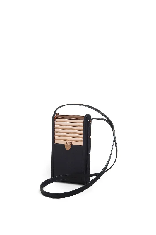 Handle bags with metallic hardware for a sophisticated and elevated appearance -Mabel Crossbody Phone Case in Navy Nappa Leather