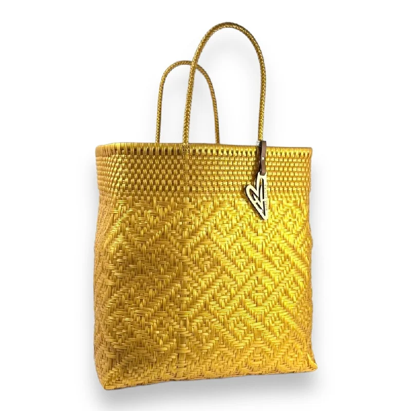 Elegant handle bags with quilted patterns for a fashionable and textured appearance -Maria Victoria | Glow MGD Tote | Upcycled, Handwoven