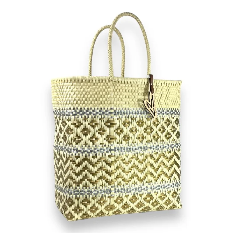 Lightweight handle bags with bright, bold colors for a cheerful, fun look -Maria Victoria | Shine Tote | Upcycled, Handwoven