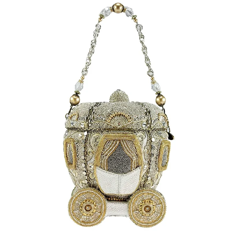 Chic handle bags with chain detailing for a luxurious, upscale look -Mary Frances Before Midnight Carriage Special Bag Handbag Gold Cinderella New