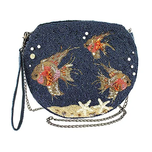 Handle bags for women with bold metallic finishes for a striking look -Mary Frances No Filter Fish Bowl Swim Blue Special Aqua Beaded Handbag Bag New