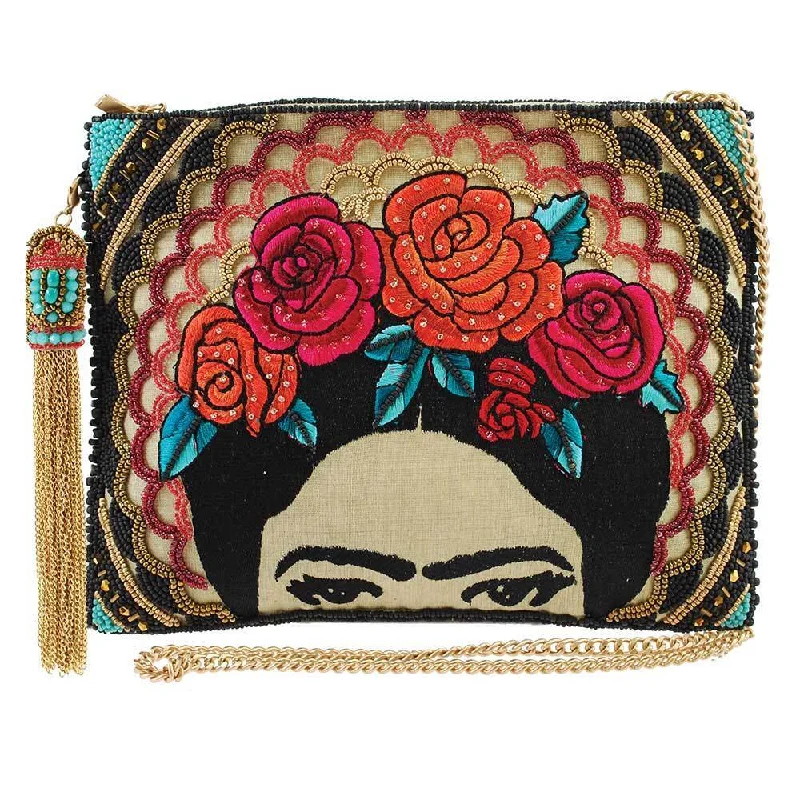 Elegant handle bags with quilted patterns for a fashionable and textured appearance -Mary Frances Frida Kahlo Artist Flower Bag Black Spring Purse Special Beaded Handbag New