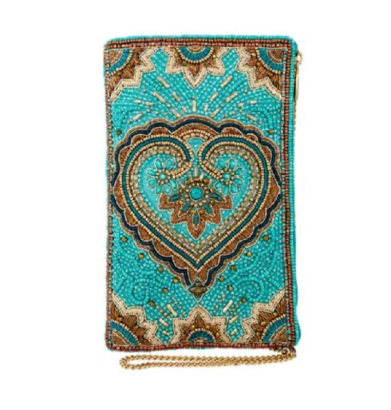 Affordable leather handle bags for women with premium quality and lasting durability -Mary Frances Moroccan Days Purse Crossbody Phone Bag Handbag Aqua Blue Multi NEW