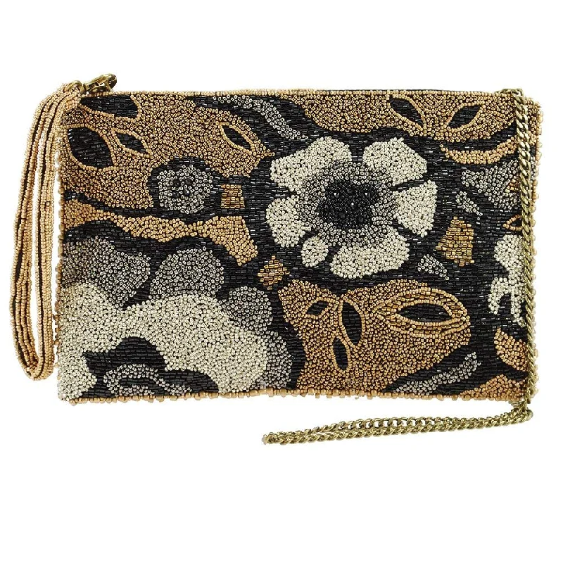 Stylish handle bags with transparent materials for a trendy, modern vibe -MARY FRANCES Organically Grown Metallic Beaded Floral Crossbody Zip Top Wristlet Handbag