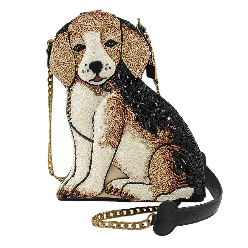 Designer handle bags with exotic prints for fashion-forward women looking for flair -Mary Frances Regal Beagle Dog Puppy Pup Black White Special Gold Bag Handbag New