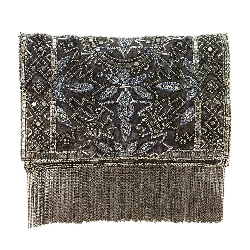 High-quality handle bags with reinforced stitching for extra durability and longevity -Mary Frances Roaring 20s Antique Pewter Embellished Velvet Crossbody Clutch Handbag