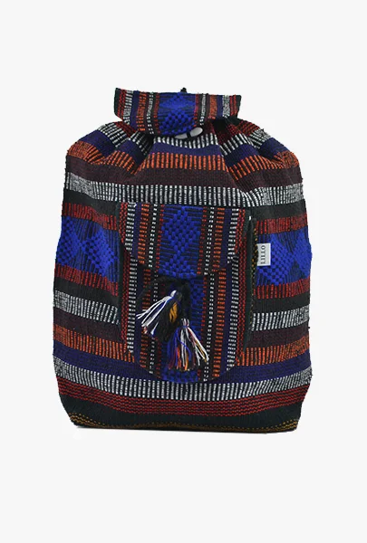 Colored-Strap Backpack for Vibrant-Mexican "USA" Red, White  and Blue Backpack Lillo Boho Woven Baja Bag