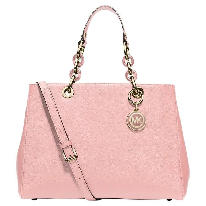 Designer handle bags for women with gold accents and luxurious finishes -Michael Kors Cynthia Satchel Medium Handbag Pale Pink Shoulder Bag Purse New