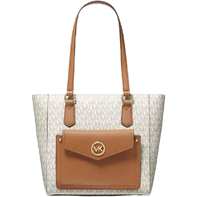 Travel-friendly handle bags with TSA-approved sizes for quick airport use -Michael Kors Joey Medium Pocket Tote Vanilla Acorn Gold