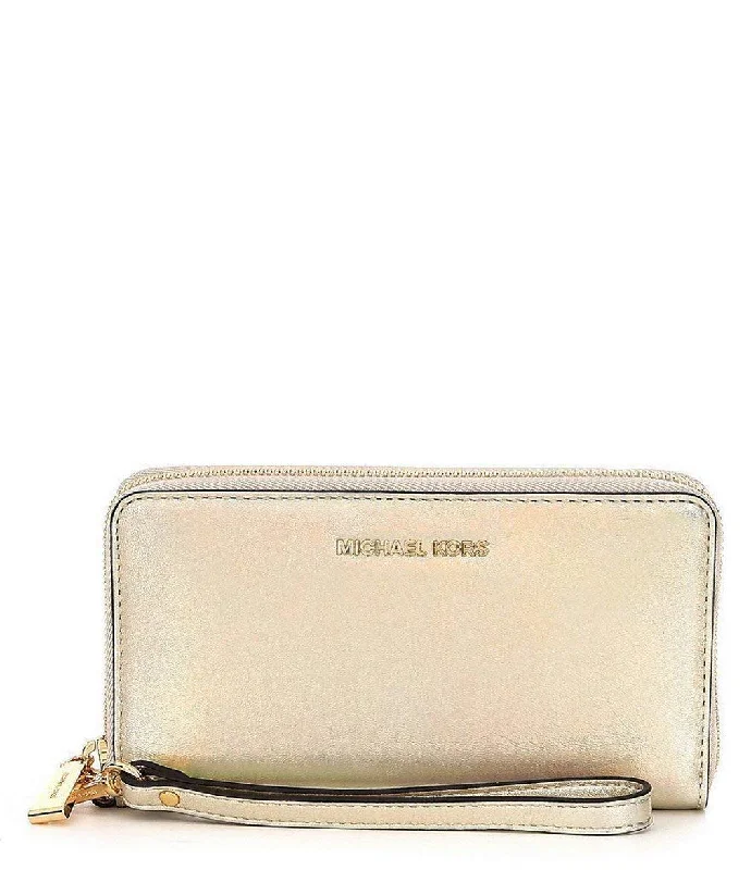 Sustainable handle bags made with organic fabrics for eco-conscious shoppers -Michael Kors Large Flat Pale Gold Leather Multifunction Phone Case Wristlet