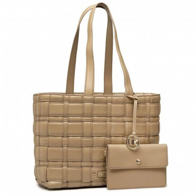 Eco-friendly handle bags made from hemp or bamboo fibers for a sustainable choice -MICHAEL KORS Medium IVY Tote Pouch Set 30S1L2IT2U Camel Leather