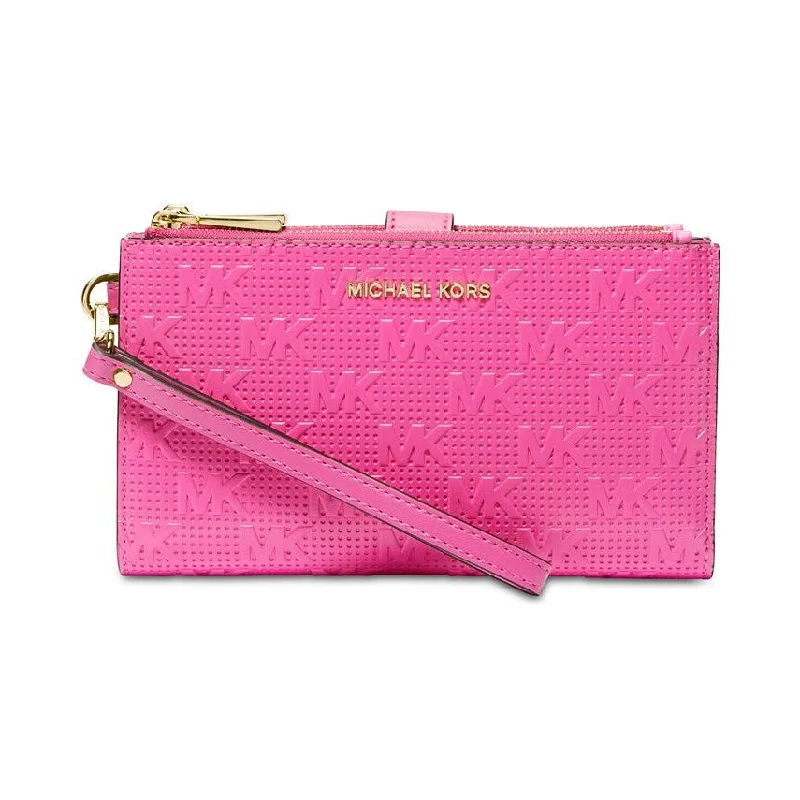 Casual handle bags for weekends with easy-to-carry designs and vibrant colors -Michael Kors Signature Jet Set Double Zip W Cerise, Wristlet Style Wallet