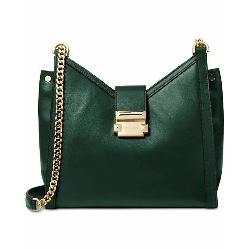 Comfortable handle bags with padded straps for long-day use and style -Michael Kors Whitney Chain Shoulder Tote Racing Green Gold Latch