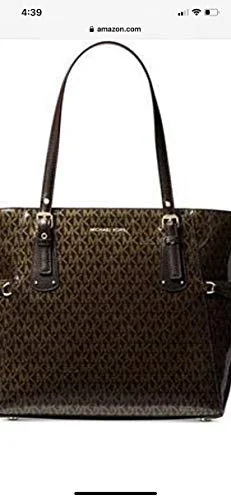 Luxury handle bags with smooth leather finishes and polished hardware for elegance -MK Glossy Voyager Signature Brown Gold Handbag Bag New